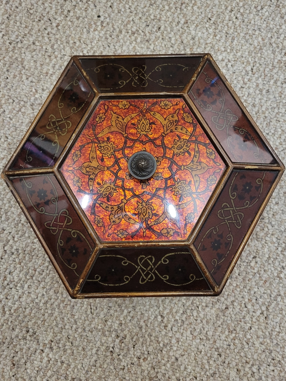 Vintage Bombay Outlet Hexagonal Wooden Storage Box 13x13x5
